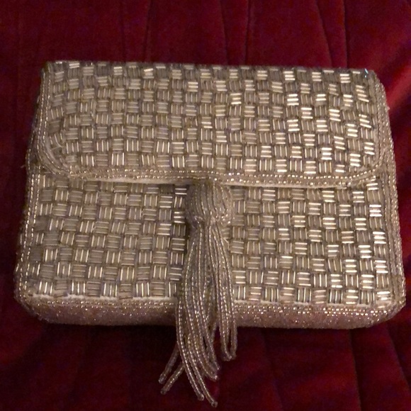 Vintage silver beaded bag - Picture 1 of 5